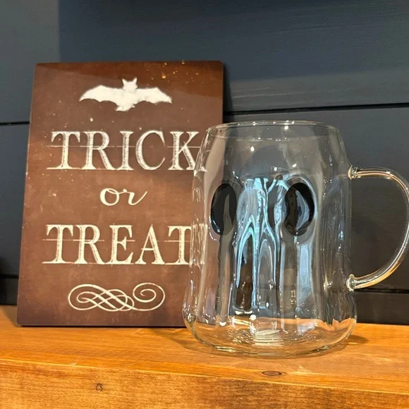 Clear Glass Ghost Face Mugs - Set of 2 - Picture 6 of 6